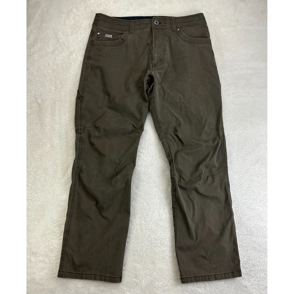 VTG Kuhl Rugged Rydr Pants Mens 33x30 Olive Green Flat Front Straight Leg "Read"